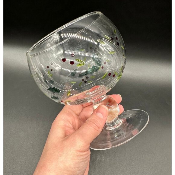 Vintage Candy Dish Glass Bowl Christmas Holly Berry Leaves Decoration Compote - Picture 5 of 8